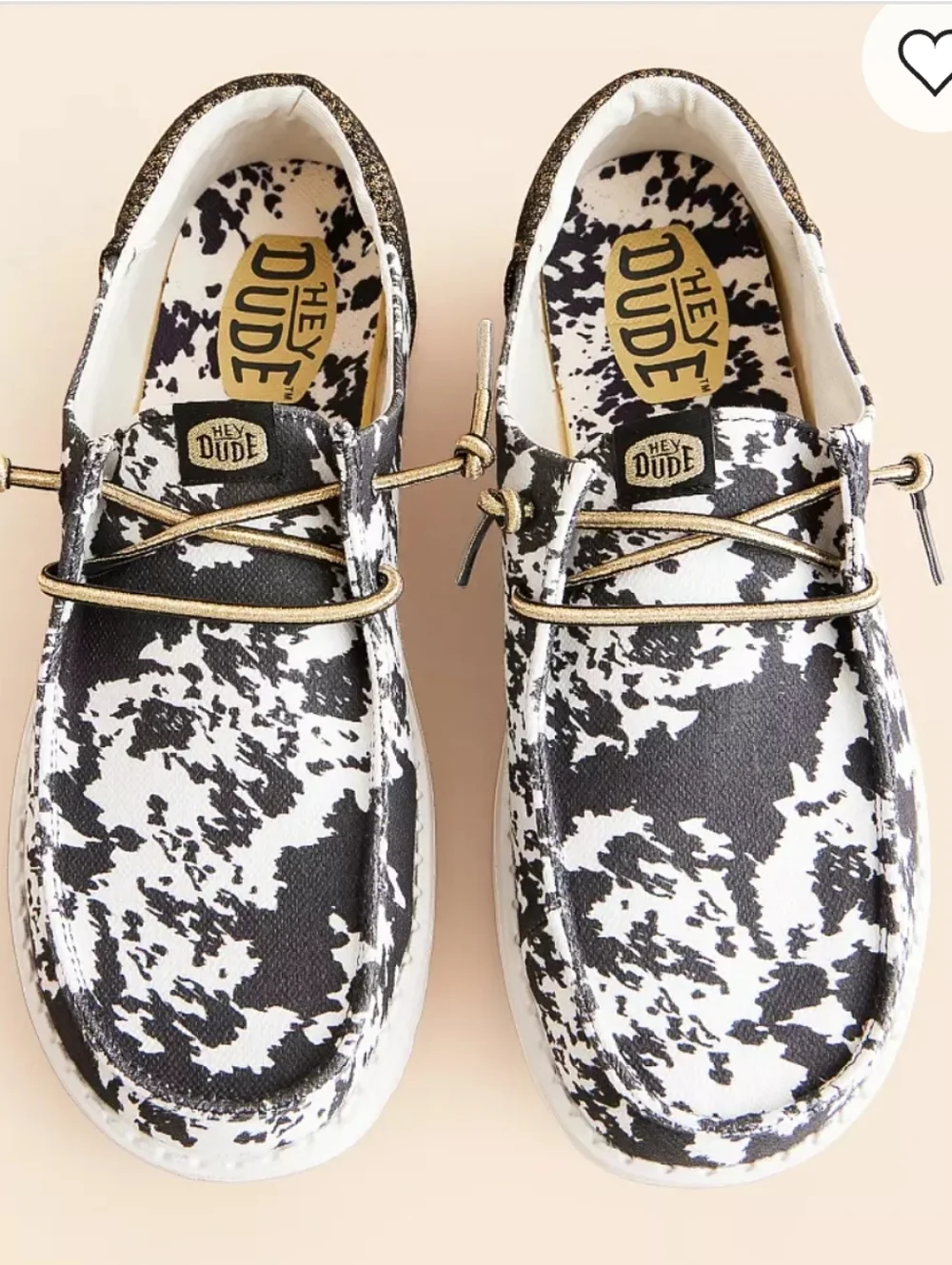 Hey Dude Wendy Funk Cowgirl White Black Cow Print Gold Size 7 - Picture 1 of 15